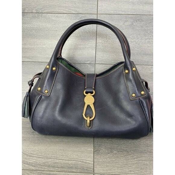 Dooney & Bourke Florentine Leather Logo Lock Satchel navy bag large A379834